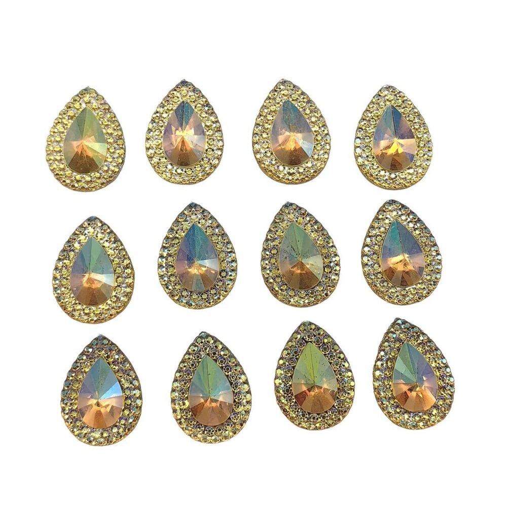 8091 30pc Light Yellow Sew On Rhinestone13X18mm Teardrop Shape Flat Back